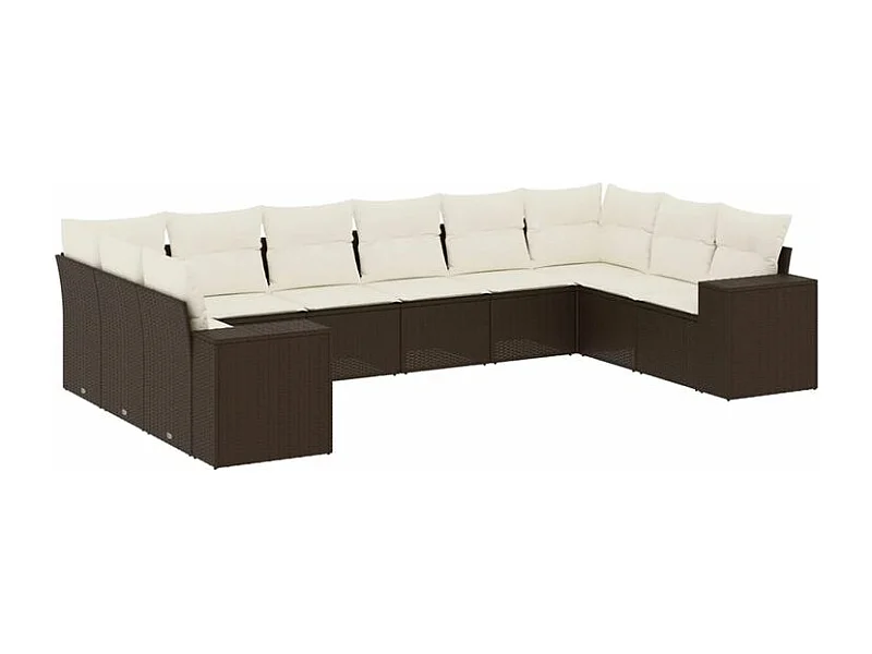 Salon de jardin 10 pcs avec coussins marron résine tressée