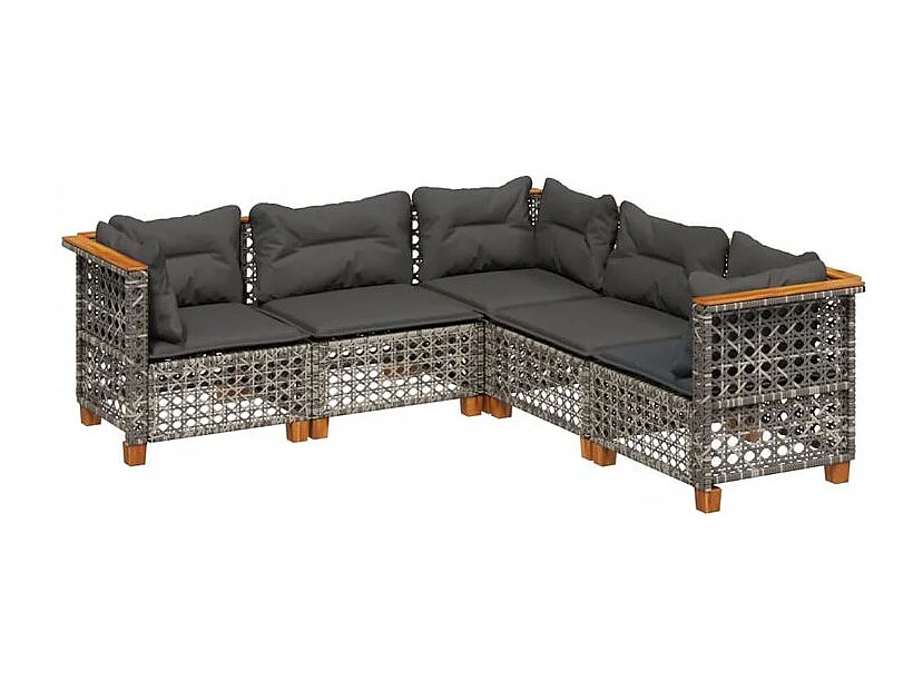 Salon de jardin 5 pcs avec coussins gris résine tressée