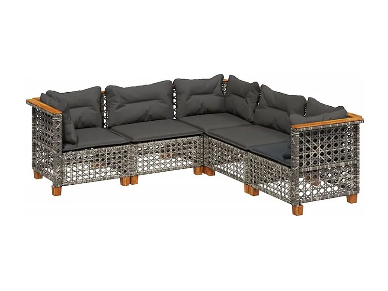 Salon de jardin 5 pcs avec coussins gris résine tressée