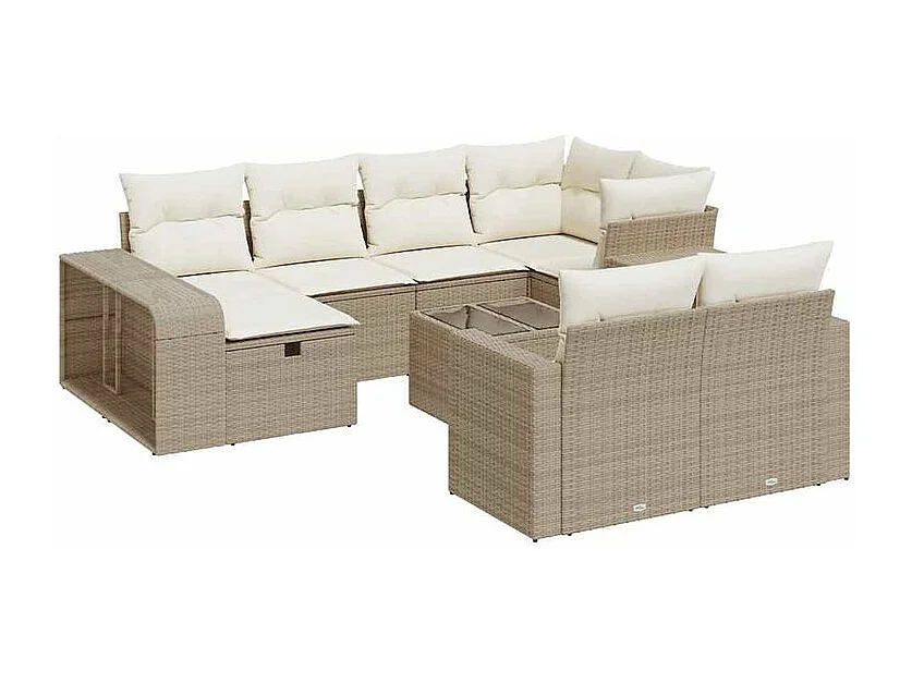 Salon de jardin 11 pcs avec coussins beige résine tressée
