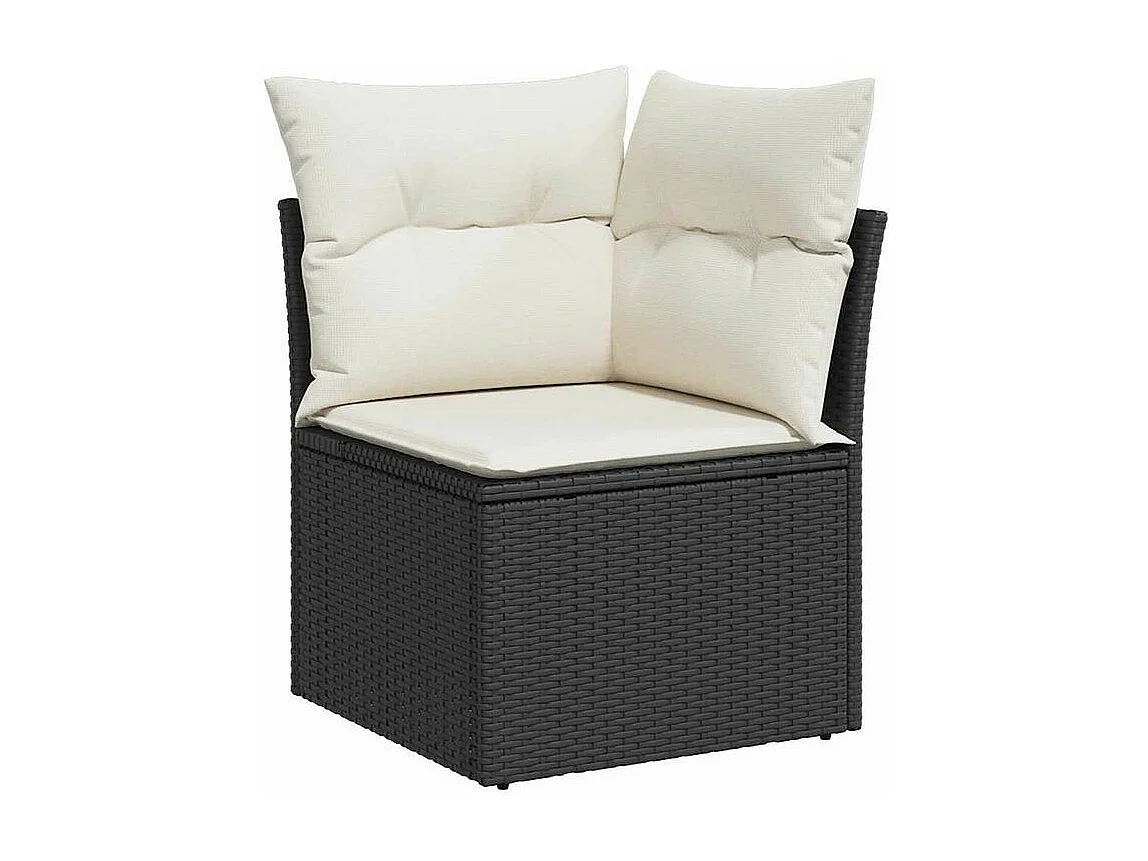 Salon de jardin 9 pcs avec coussins noir résine tressée