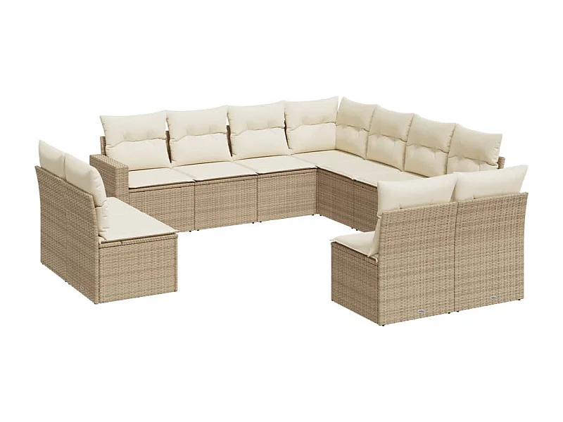 Salon de jardin 11 pcs avec coussins beige résine tressée