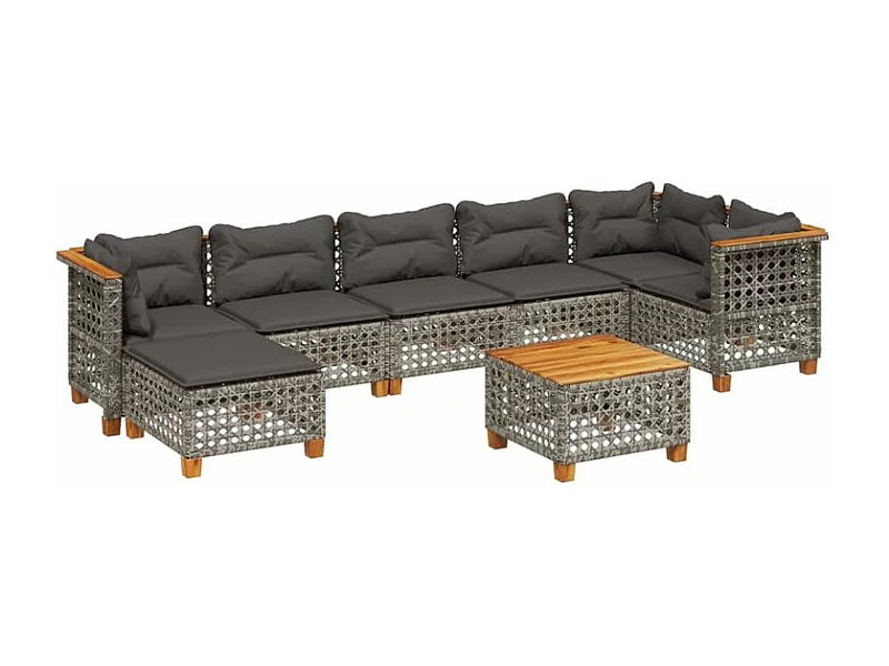 Salon de jardin 8 pcs avec coussins gris résine tressée