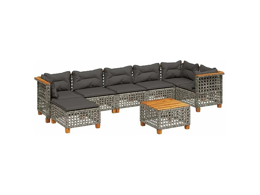 Salon de jardin 8 pcs avec coussins gris résine tressée