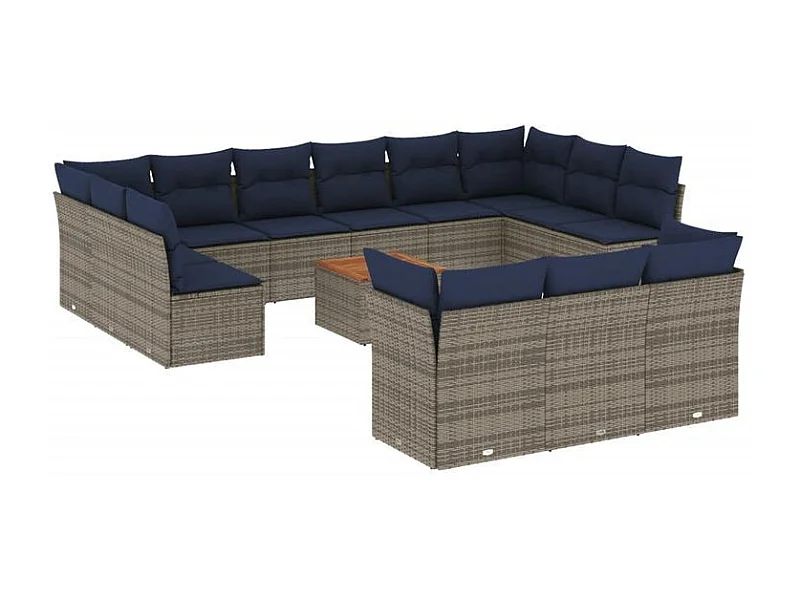 Salon de jardin avec coussins 14 pcs gris résine tressée