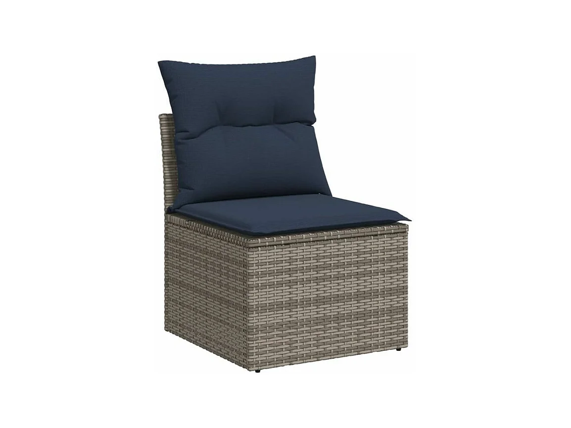 Salon de jardin avec coussins 14 pcs gris résine tressée