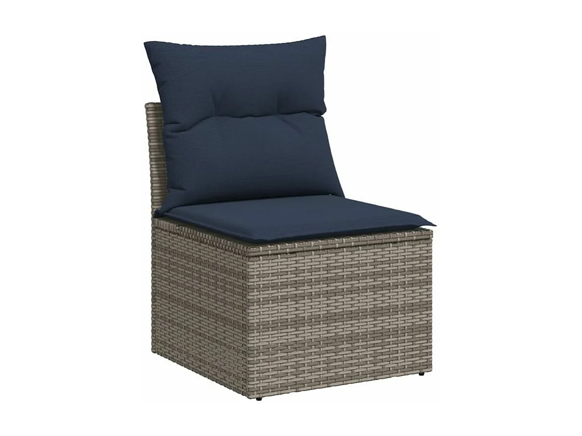 Salon de jardin avec coussins 14 pcs gris résine tressée