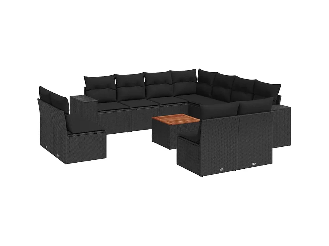 Salon de jardin 12 pcs avec coussins noir résine tressée