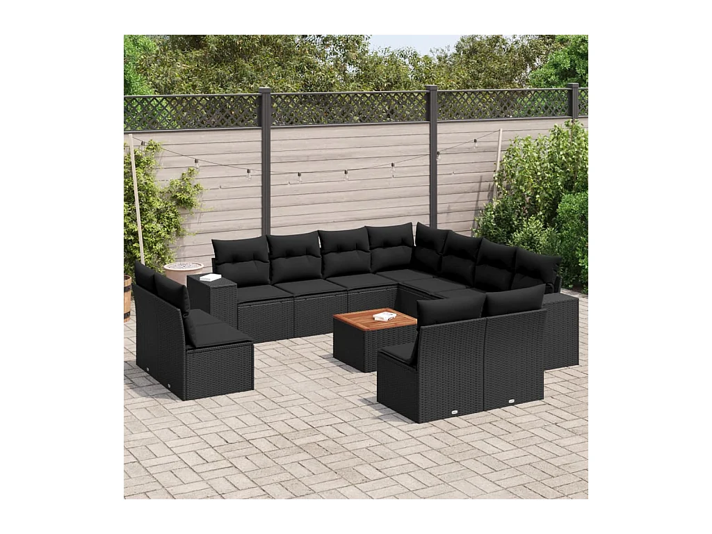 Salon de jardin 12 pcs avec coussins noir résine tressée