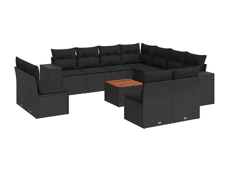 Salon de jardin 12 pcs avec coussins noir résine tressée