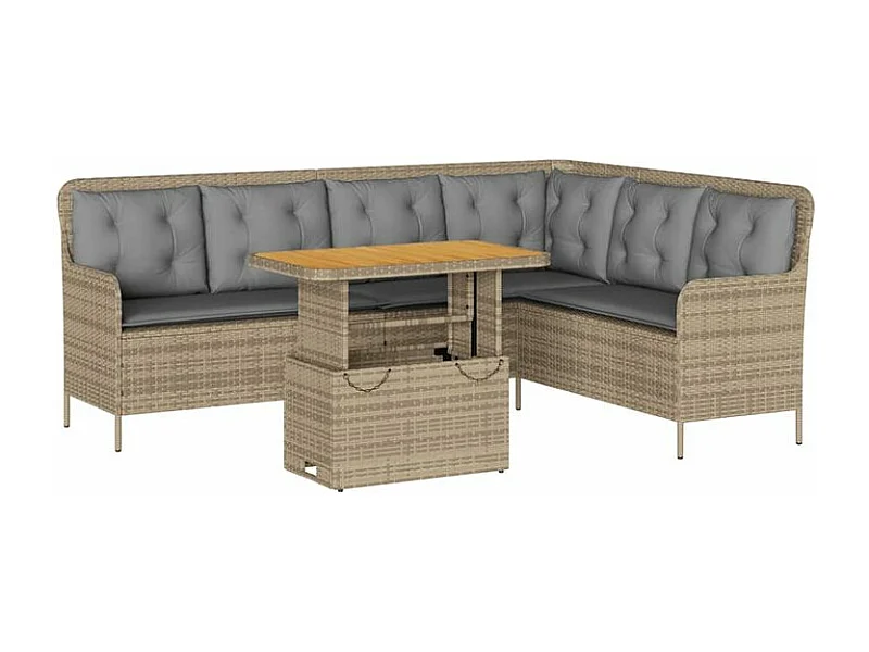 Salon de jardin avec coussins 2 pcs beige résine tressée