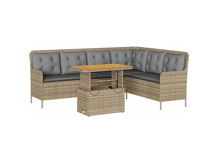Salon de jardin avec coussins 2 pcs beige résine tressée