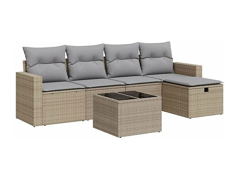 Salon de jardin avec coussins 6 pcs beige résine tressée