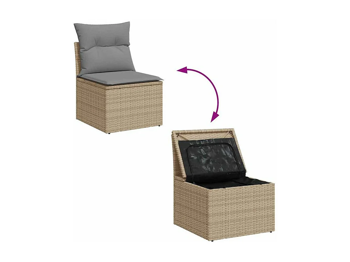 Salon de jardin avec coussins 6 pcs beige résine tressée