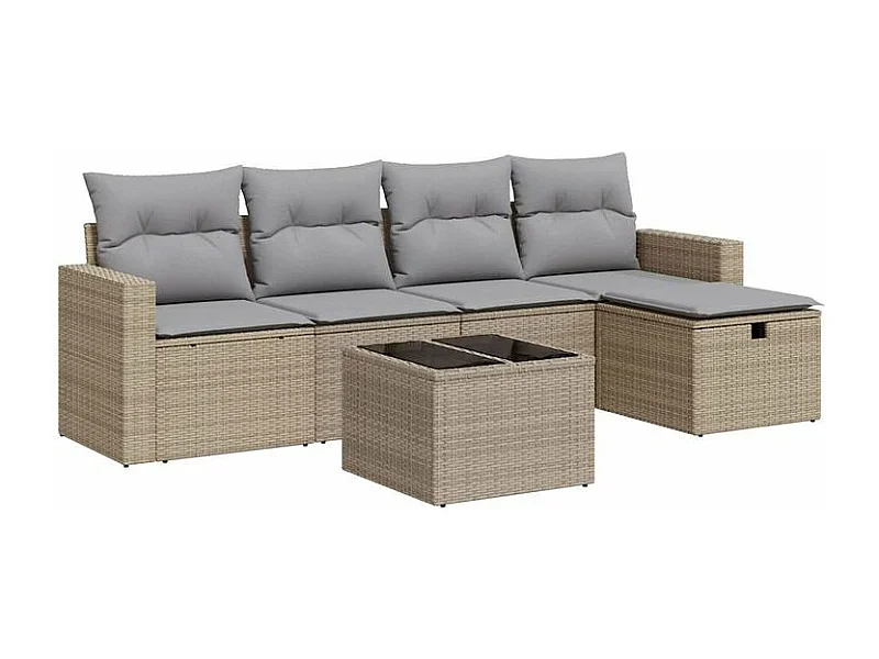 Salon de jardin avec coussins 6 pcs beige résine tressée