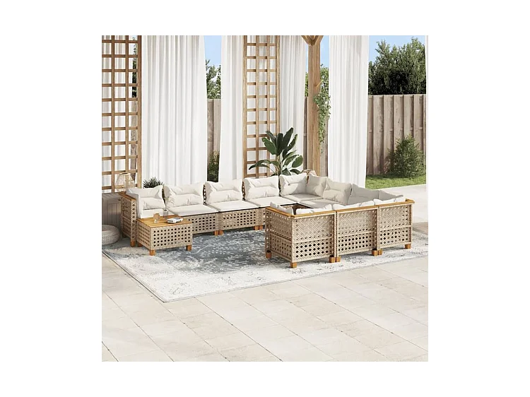 Salon de jardin 11 pcs avec coussins beige résine tressée