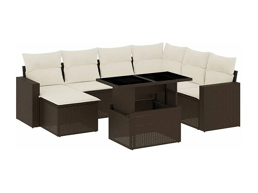 Salon de jardin 8 pcs avec coussins marron résine tressée
