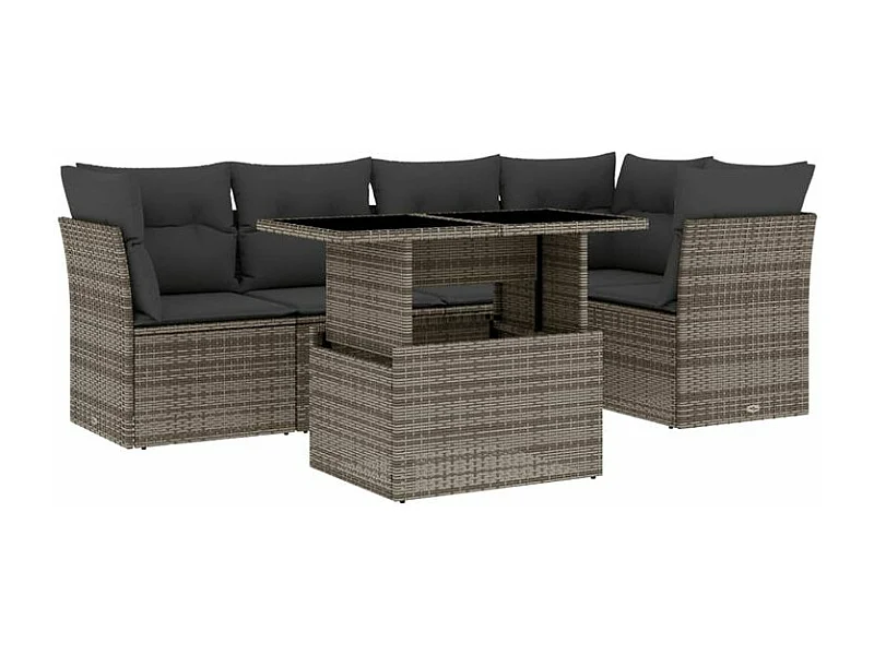 Salon de jardin 6 pcs avec coussins gris résine tressée