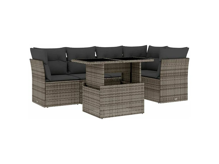 Salon de jardin 6 pcs avec coussins gris résine tressée