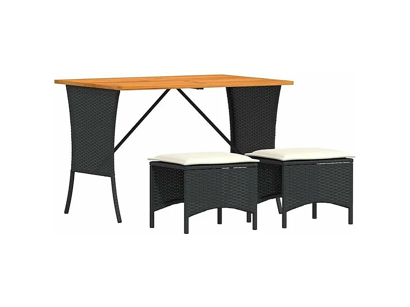 Ensemble à manger de jardin avec coussins 3 pcs Noir