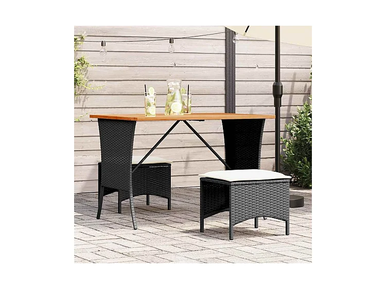 Ensemble à manger de jardin avec coussins 3 pcs Noir