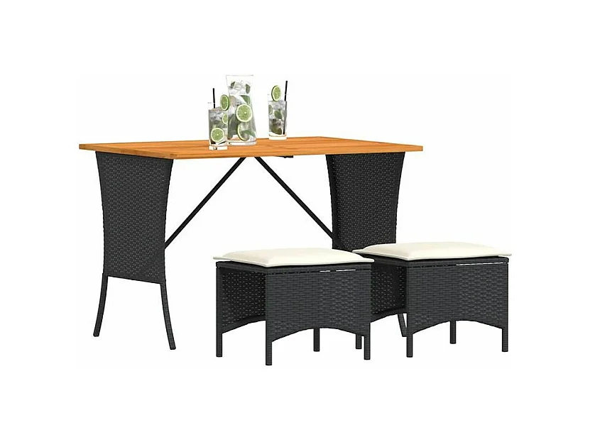 Ensemble à manger de jardin avec coussins 3 pcs Noir