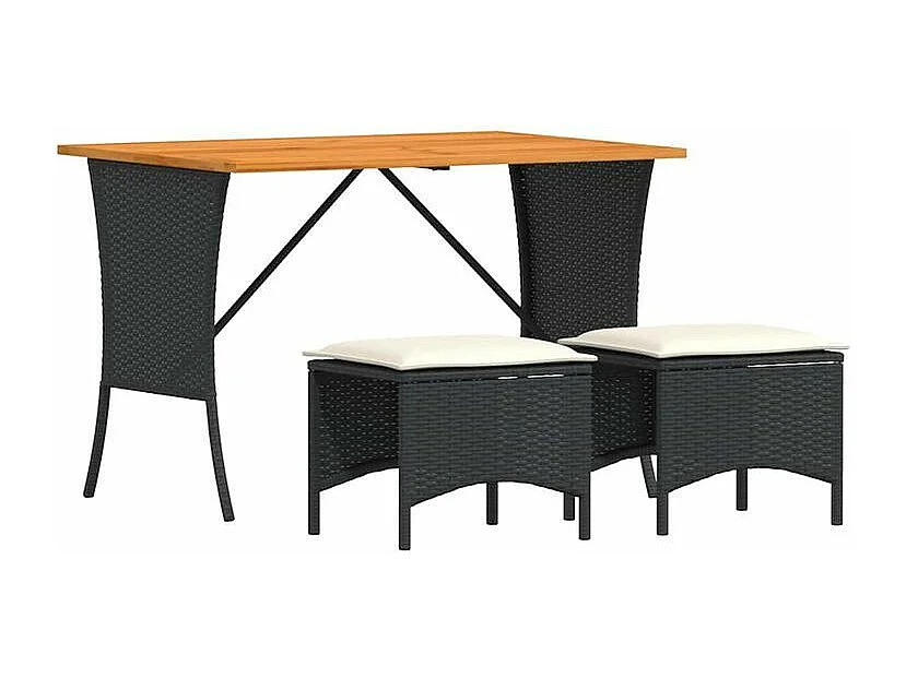 Ensemble à manger de jardin avec coussins 3 pcs Noir