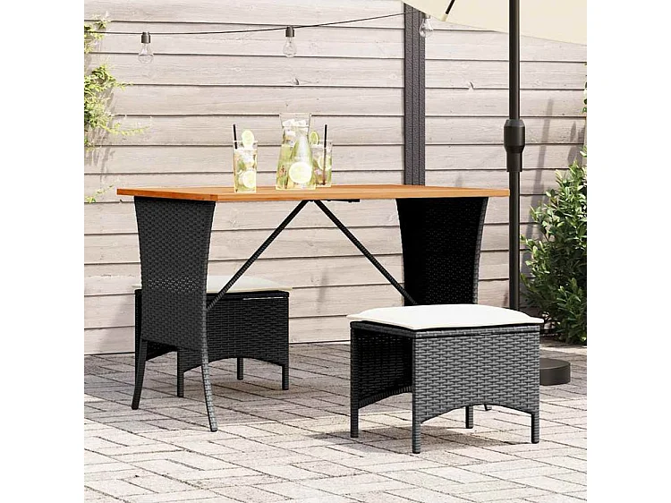 Ensemble à manger de jardin avec coussins 3 pcs Noir