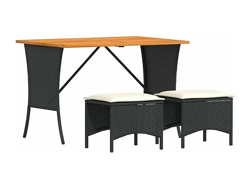 Ensemble à manger de jardin avec coussins 3 pcs Noir