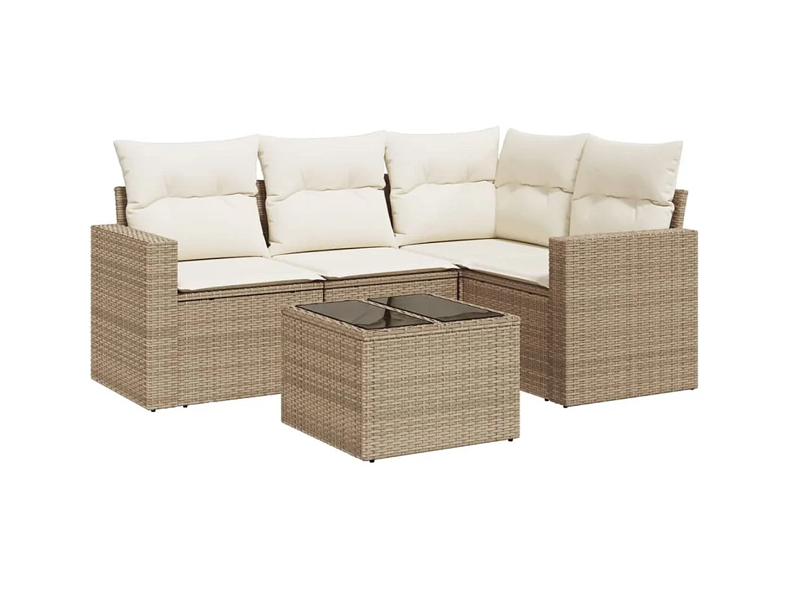 Salon de jardin avec coussins 5 pcs beige résine tressée