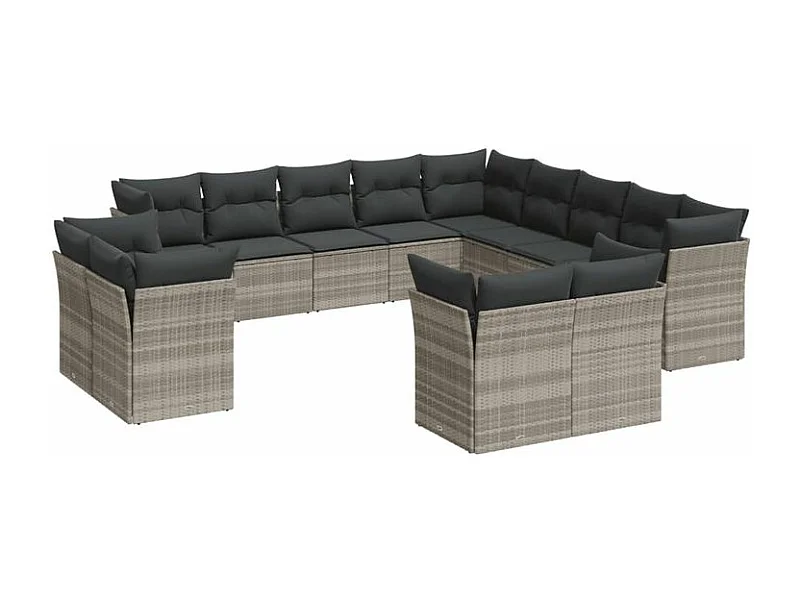 Salon de jardin avec coussins 13 pcs gris clair résine tressée