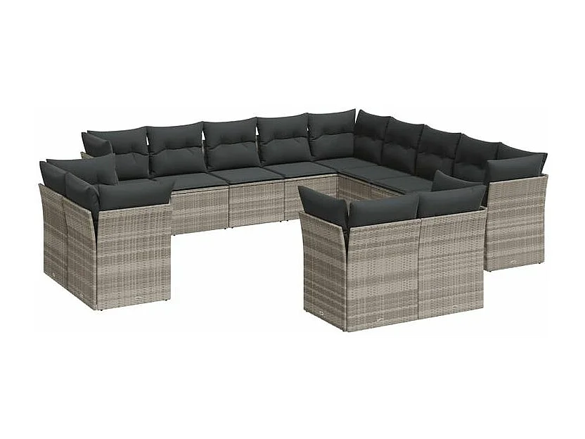 Salon de jardin avec coussins 13 pcs gris clair résine tressée