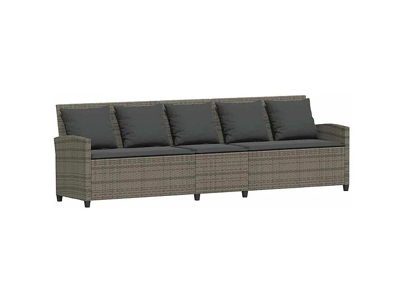 Canapé de jardin avec coussins 5 places gris résine tressée