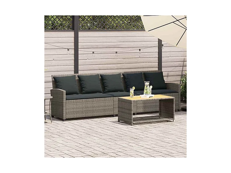 Canapé de jardin avec coussins 5 places gris résine tressée