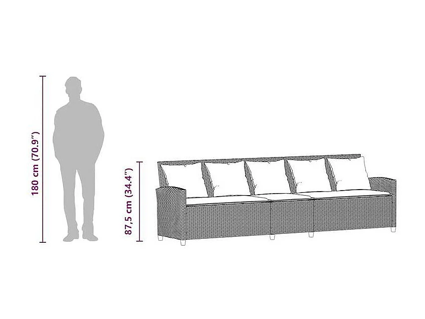 Canapé de jardin avec coussins 5 places gris résine tressée