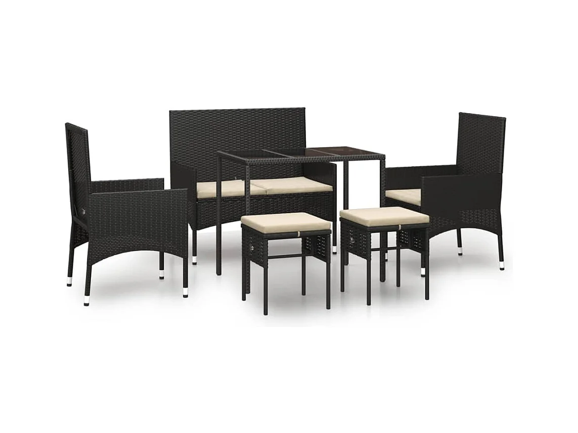 Salon de jardin 6 pcs avec coussins Noir Résine tressée