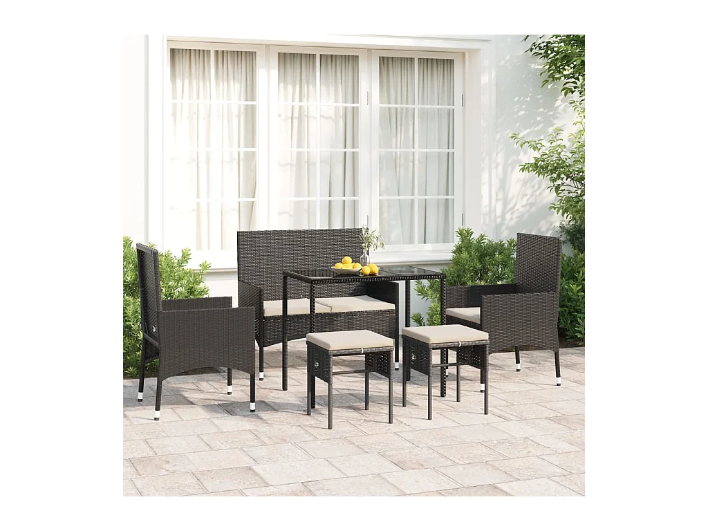 Salon de jardin 6 pcs avec coussins Noir Résine tressée