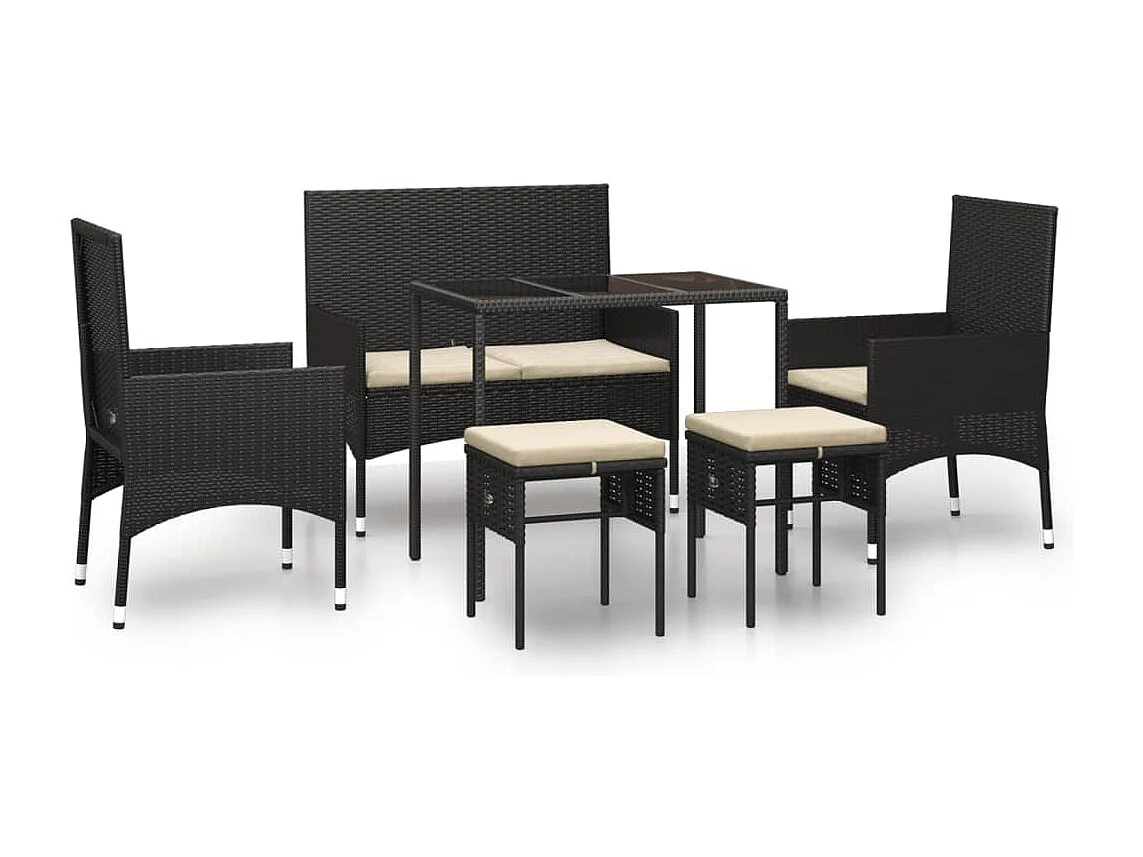 Salon de jardin 6 pcs avec coussins Noir Résine tressée