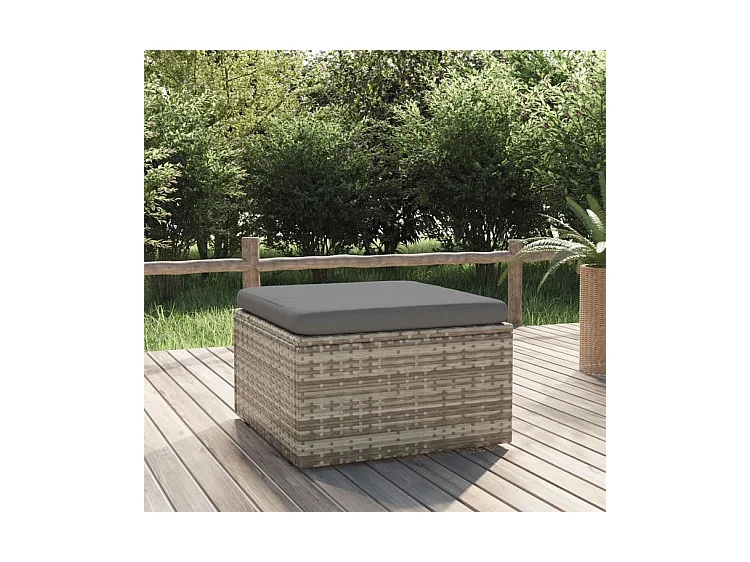 Repose-pied de jardin et coussin Gris 55x55x30 Résine tressée