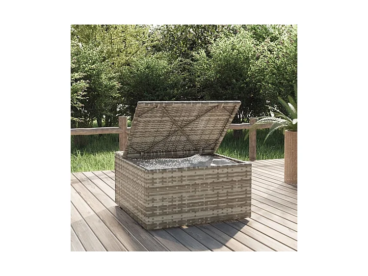 Repose-pied de jardin et coussin Gris 55x55x30 Résine tressée