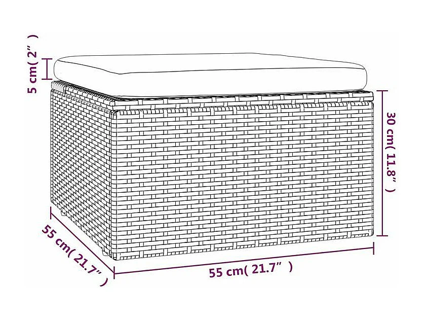 Repose-pied de jardin et coussin Gris 55x55x30 Résine tressée