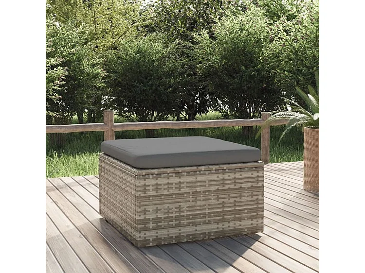 Repose-pied de jardin et coussin Gris 55x55x30 Résine tressée