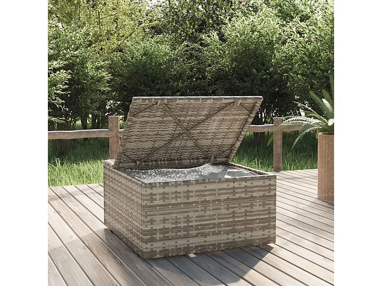 Repose-pied de jardin et coussin Gris 55x55x30 Résine tressée