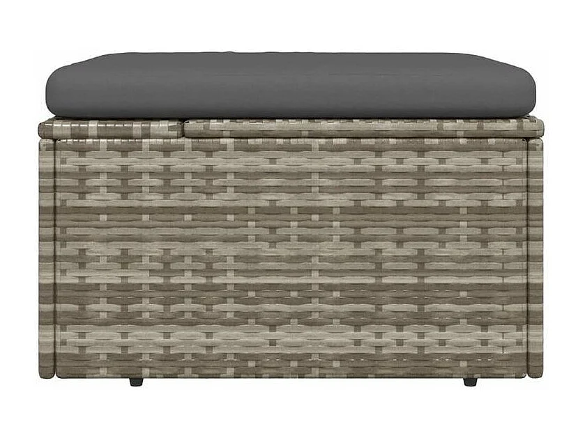 Repose-pied de jardin et coussin Gris 55x55x30 Résine tressée