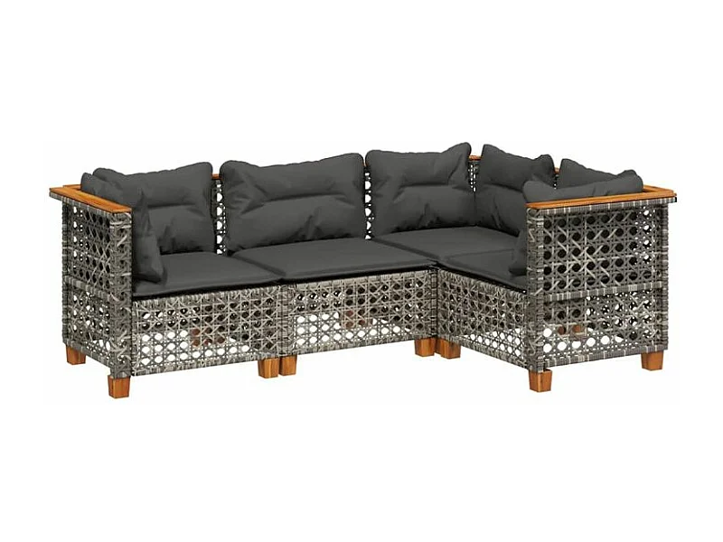 Salon de jardin 4 pcs avec coussins gris résine tressée