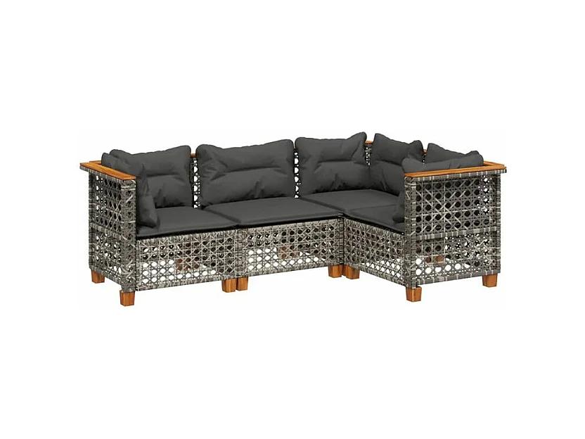 Salon de jardin 4 pcs avec coussins gris résine tressée