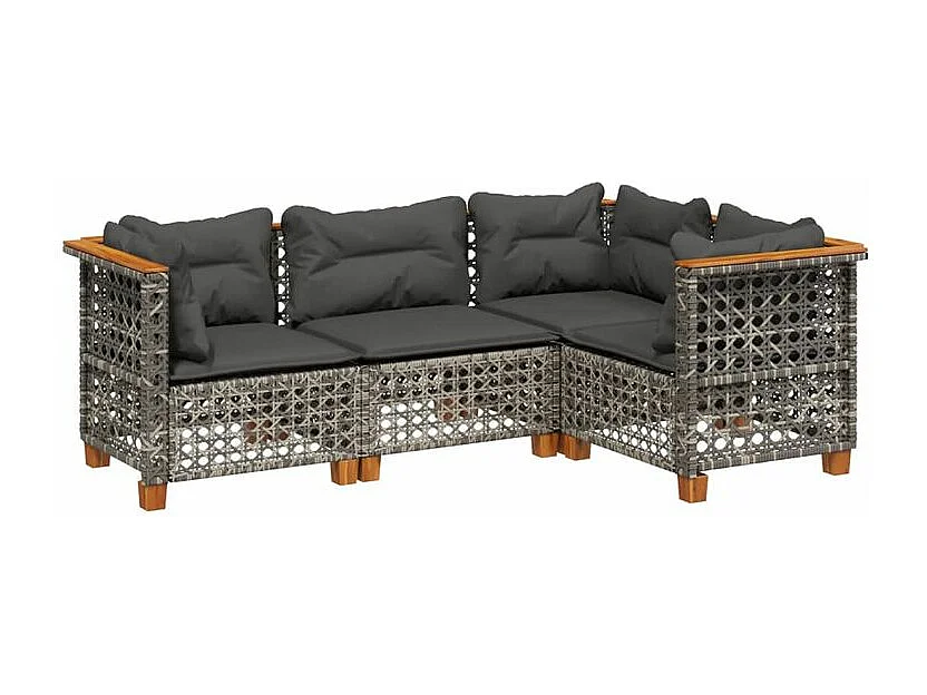 Salon de jardin 4 pcs avec coussins gris résine tressée