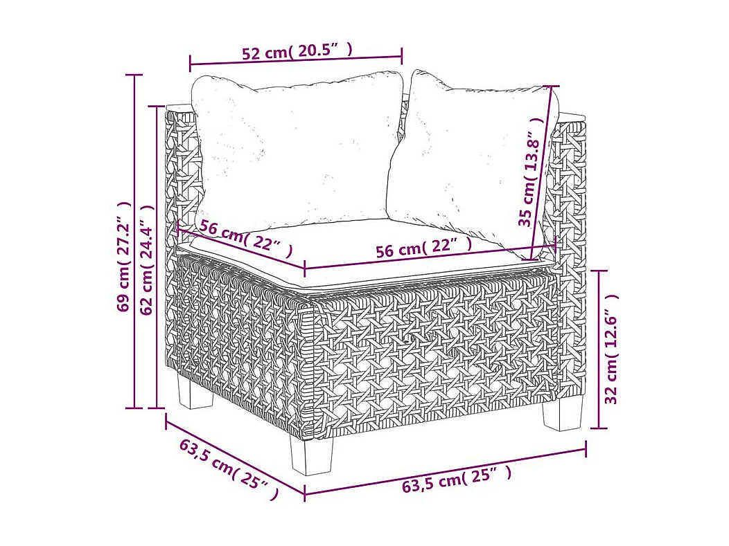 Salon de jardin 4 pcs avec coussins gris résine tressée
