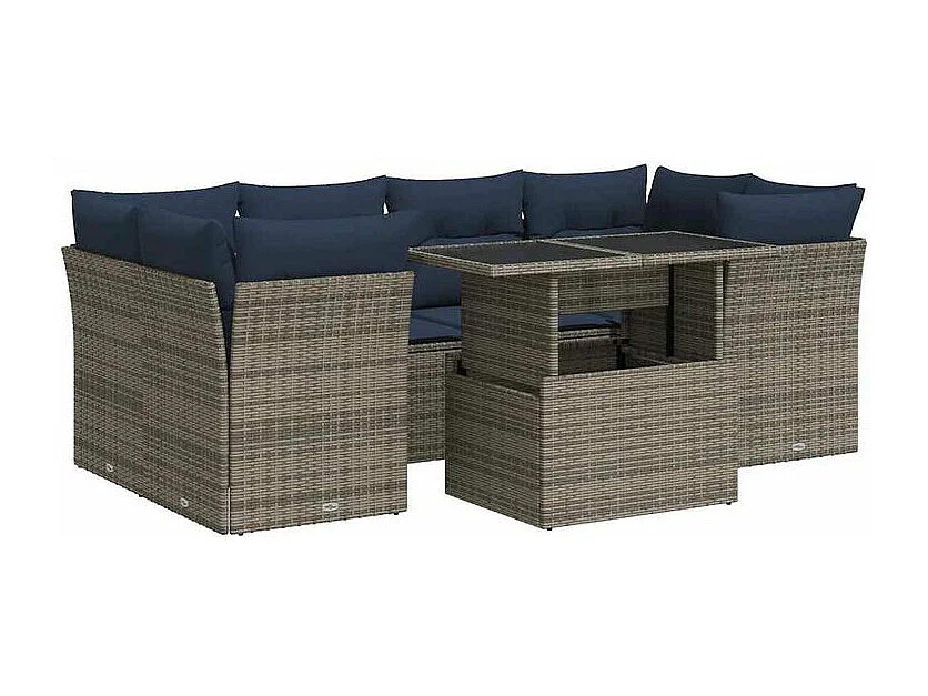 Salon de jardin avec coussins 7 pcs gris résine tressée acacia