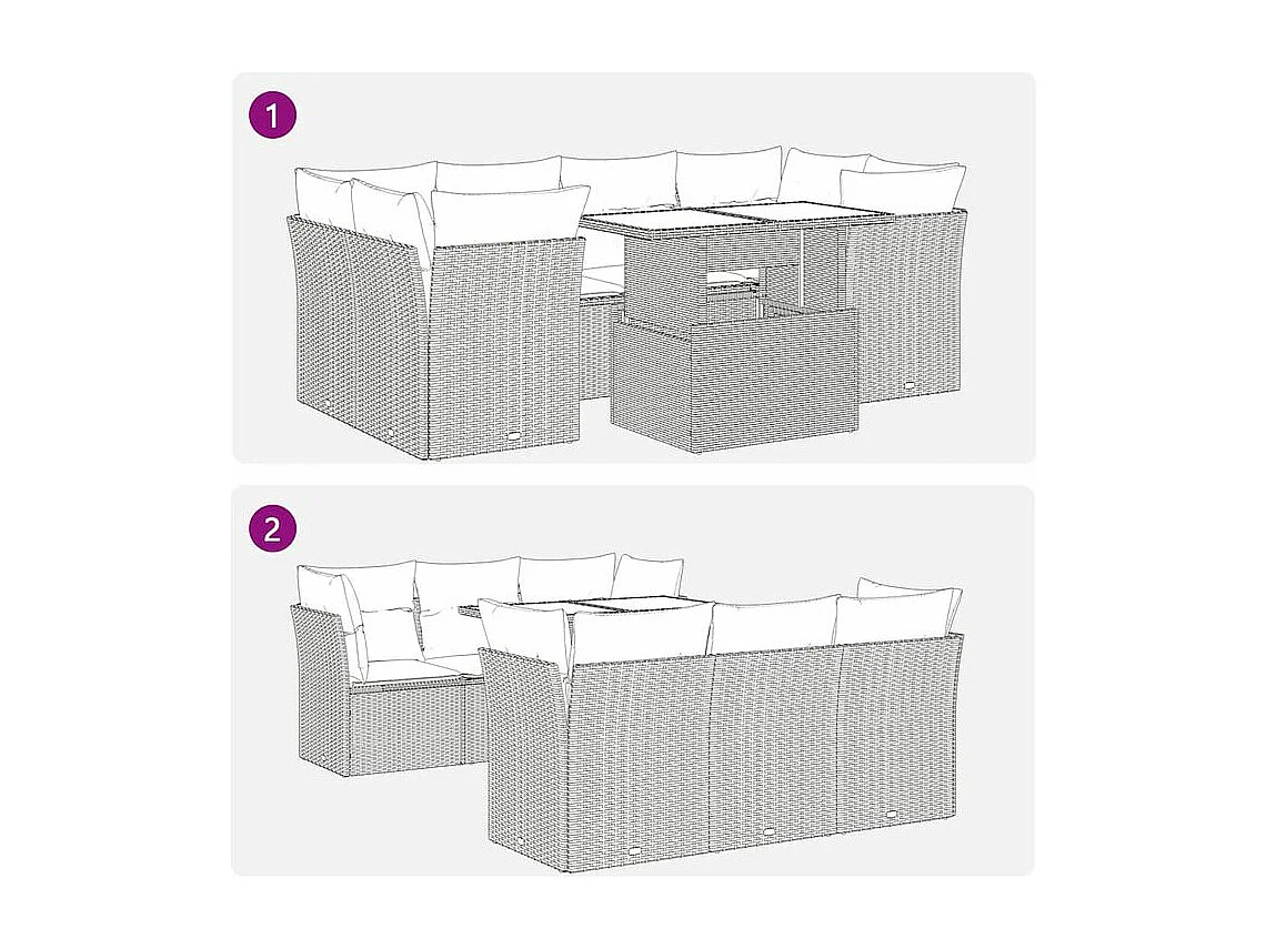 Salon de jardin avec coussins 7 pcs gris résine tressée acacia